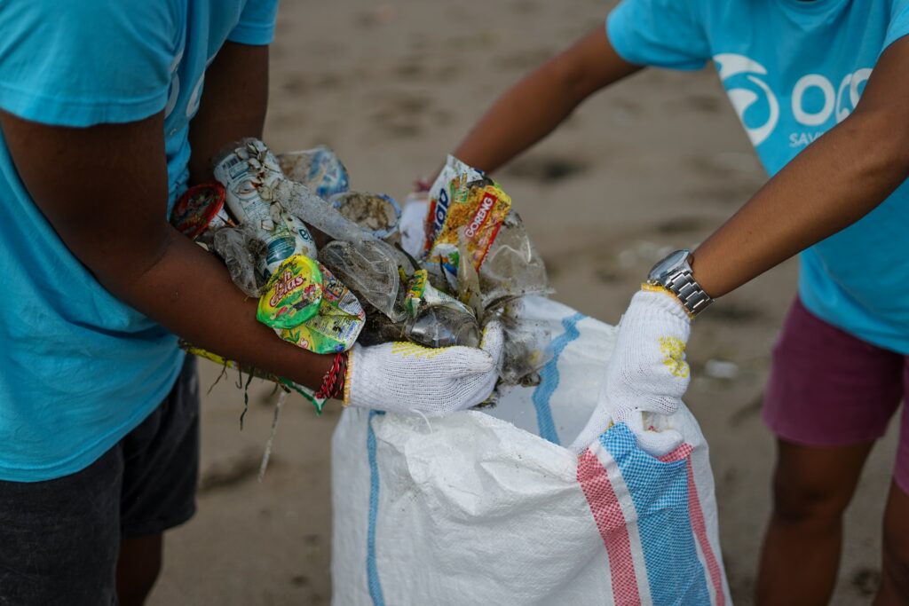 Beach clean up of plastics