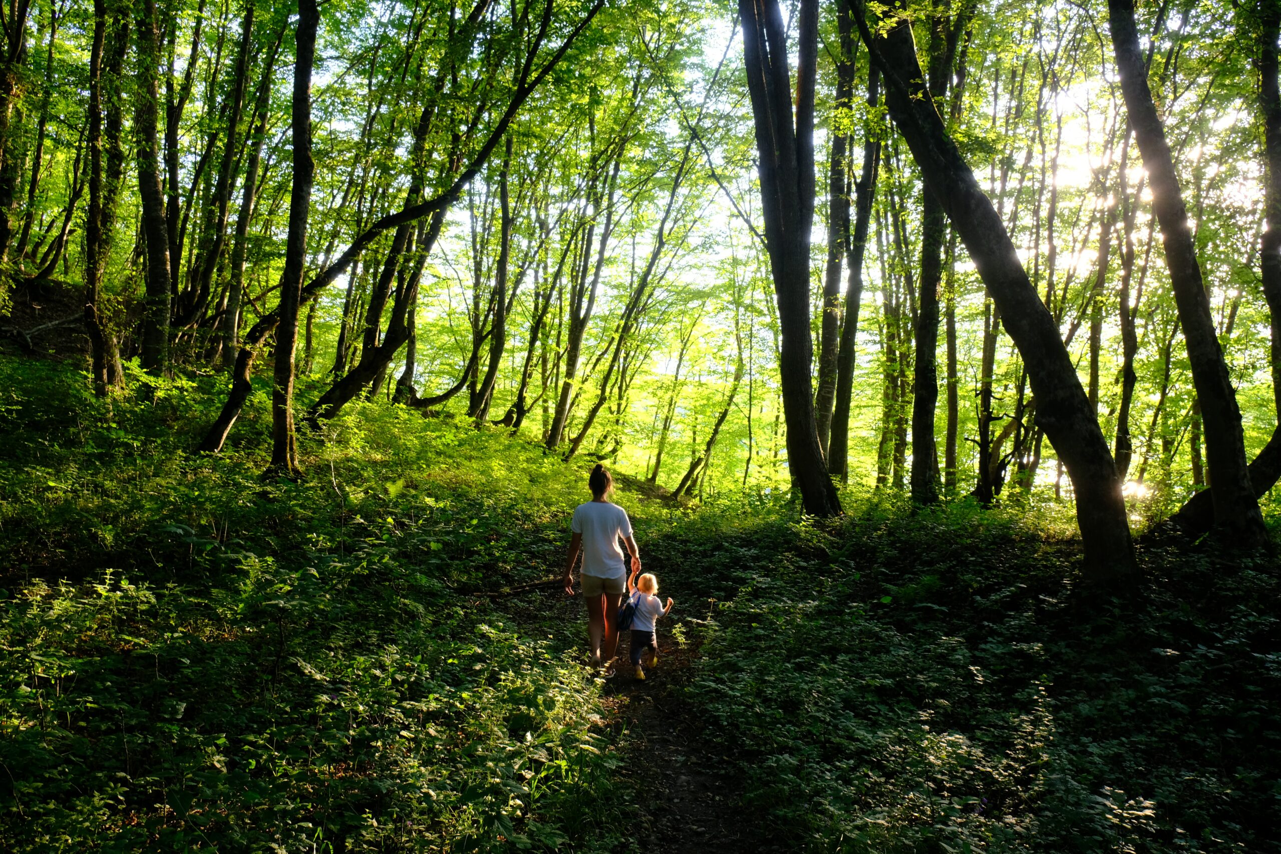 Mother and child in forest